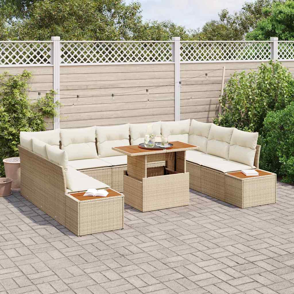 vidaXL 6-delige tuinset met kussens in beige van poly rattan