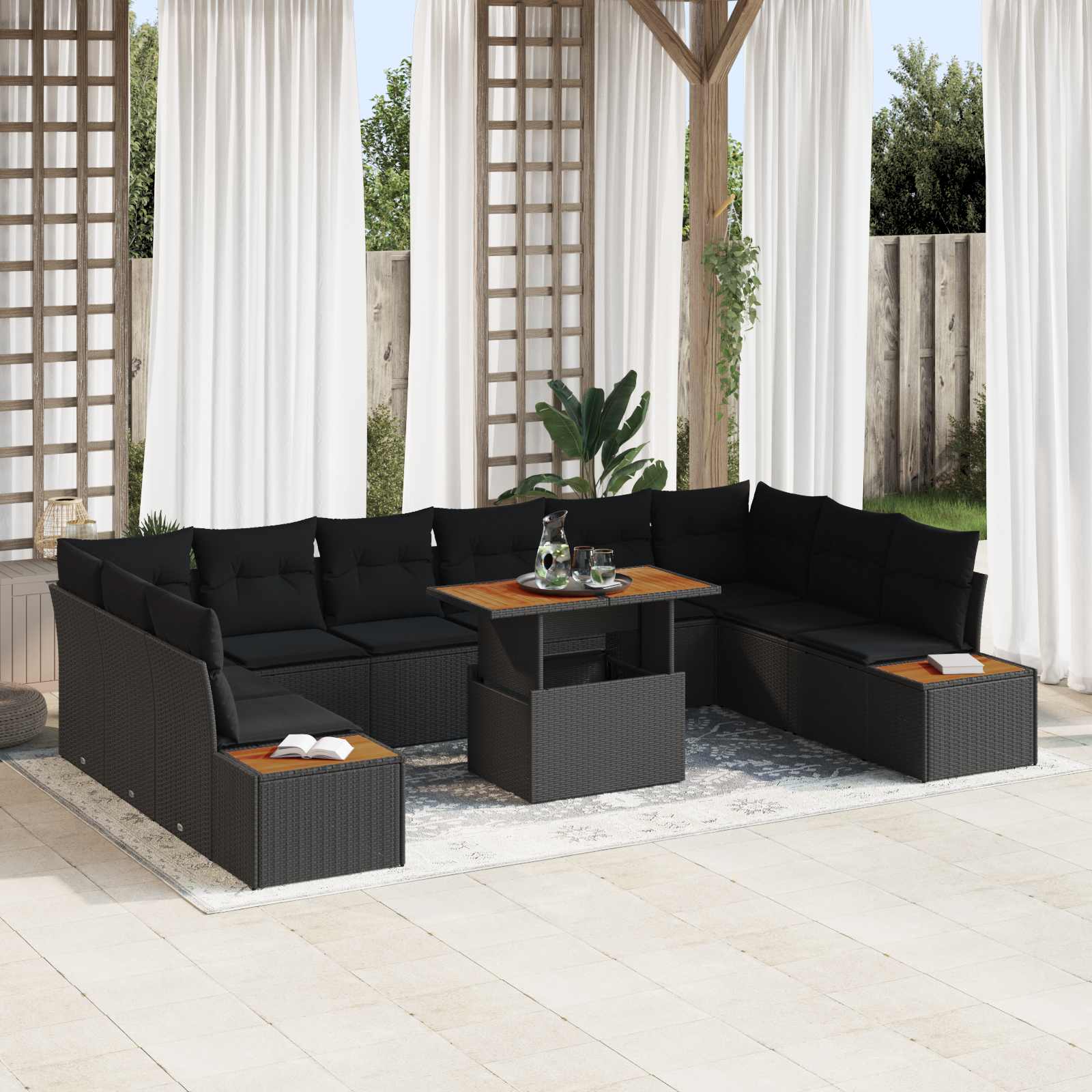 vidaXL Set de canapele pentru grădină 11 pcs Negru Rattan poli