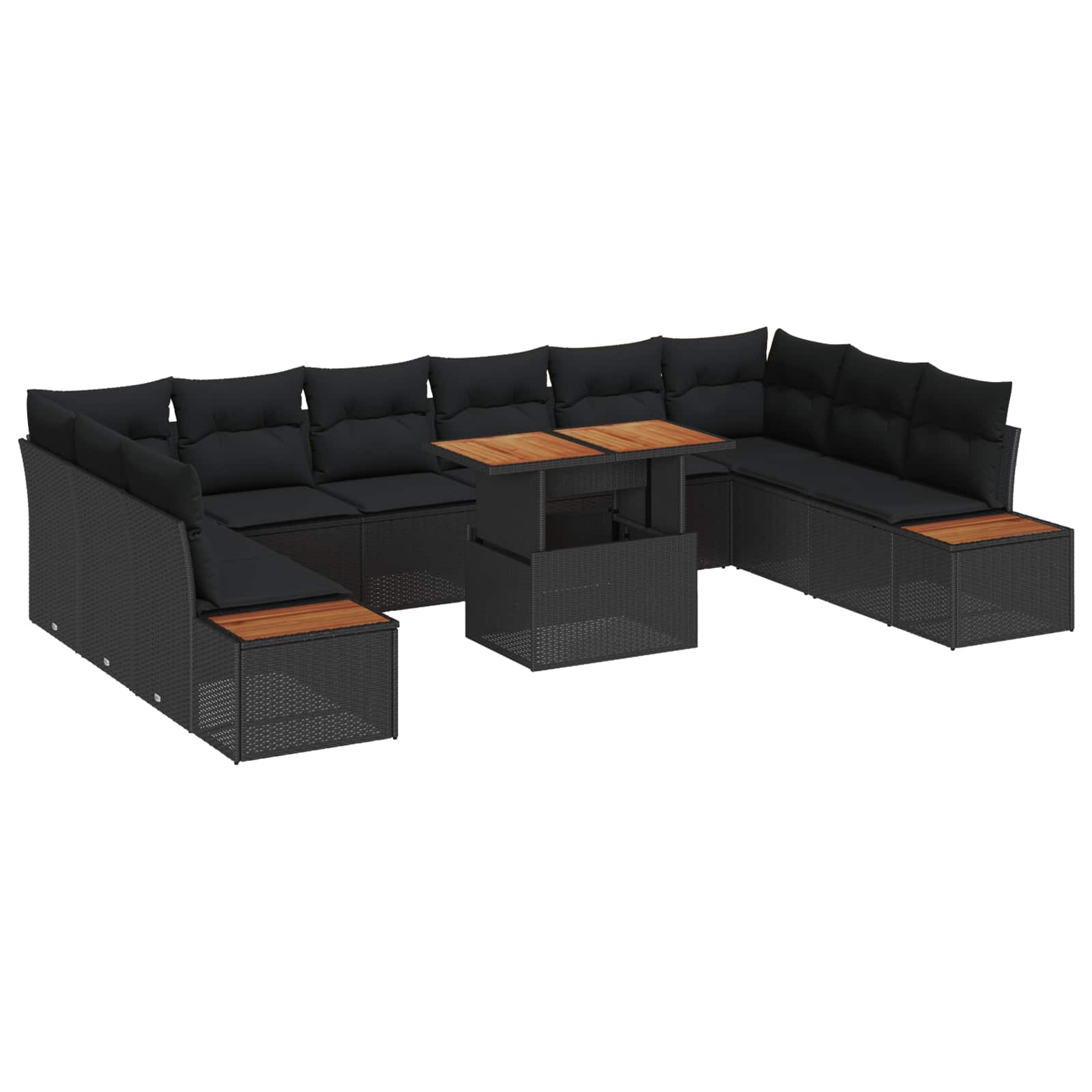 vidaXL Garten-Sofa-Set mit Speicher 11 pcs Schwarz Poly Rattan
