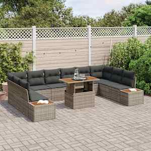 Vrtna sedežna garnitura s shranjevanjem 11 pcs Siva Poly ratan