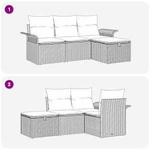 Sada zahradních pohovek s polštářem 4 pcs Šedá polyratan - obrázek 7