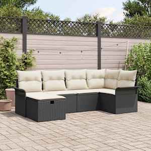 Vrtna sedežna garnitura z blazino 6 pcs Črna in krem poli ratan