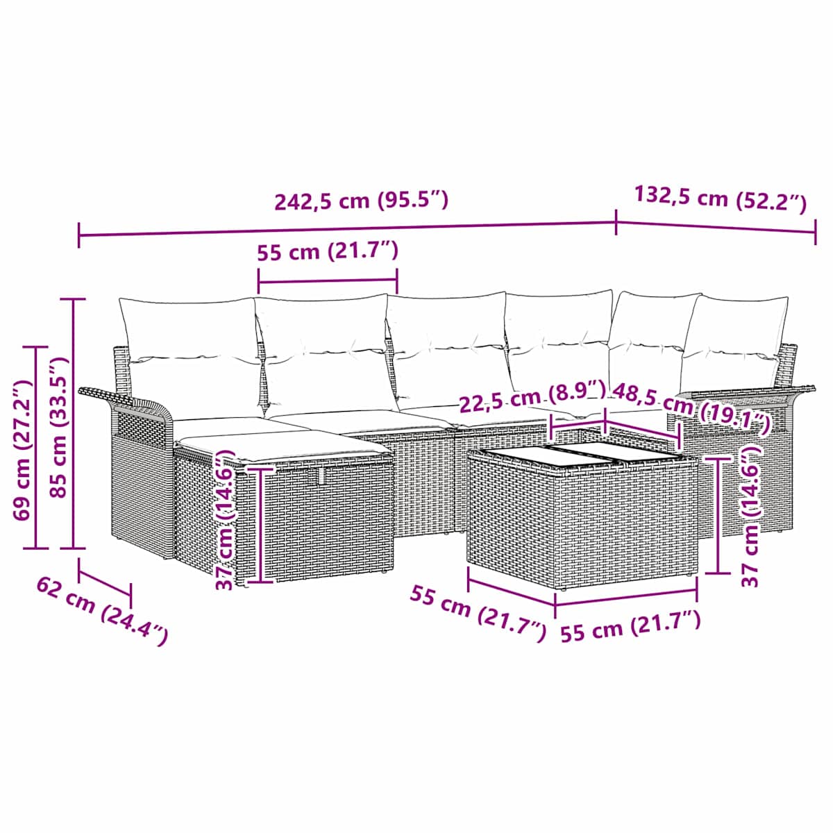 Havesofa Sæt 7 stk. polyrattan - Billede 11