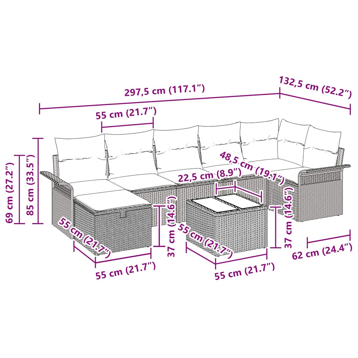 Havesofa Sæt 8 stk. polyrattan - Billede 11