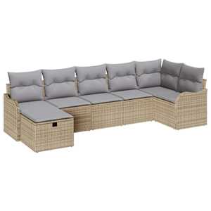 Set pohovek s polštářem 7 pcs Béžová a Světle šedá polyratan - obrázek 2