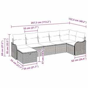Set pohovek s polštářem 7 pcs Béžová a Světle šedá polyratan - obrázek 10