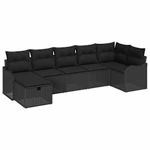 Set pohovek s polštářem s úložištěm 7 pcs Černá polyratan - obrázek 2