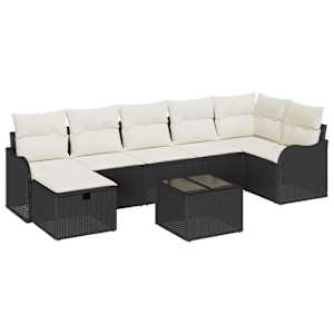 Set pohovek s polštářem 8 pcs Černá a krémová polyratan - obrázek 2