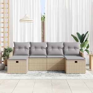 Set pohovek s polštářem 6 pcs Béžová a Světle šedá polyratan - obrázek 3