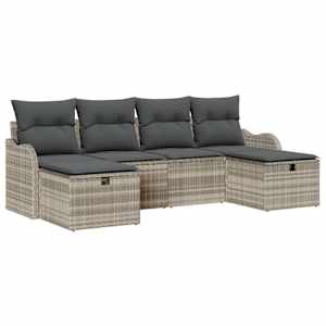 Set pohovek s polštářem s úložištěm 6 pcs Světle šedá polyratan - obrázek 2