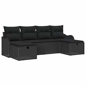 Set pohovek s polštářem s úložištěm 6 pcs Černá polyratan - obrázek 2