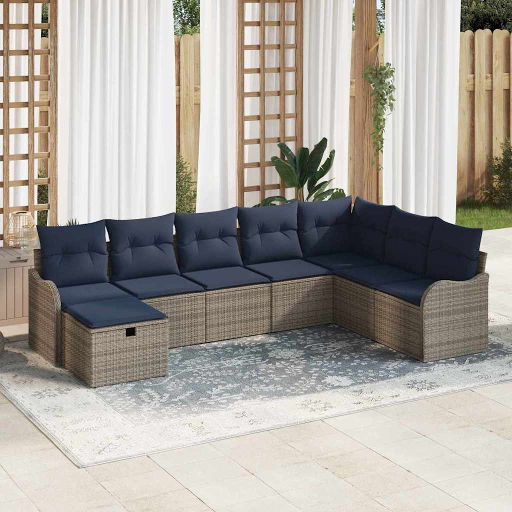 Bankstel met kussen met opslag Grijs en Marineblauw poly rattan – afbeelding 1