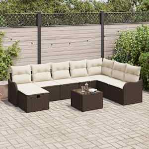 Kavčna garnitura z blazino 9 pcs Rjava in krem poli ratan