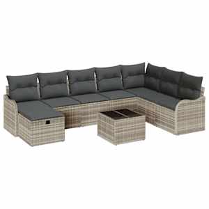 Set pohovek s polštářem s úložištěm 9 pcs Světle šedá polyratan - obrázek 2