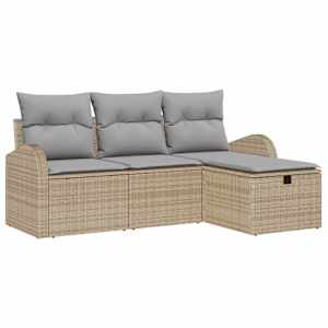 Set pohovek s polštářem 4 pcs Béžová a Světle šedá polyratan - obrázek 2