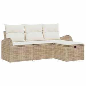 Set pohovek s polštářem 4 pcs Béžová a krémová polyratan - obrázek 2