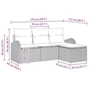 Set pohovek s polštářem s úložištěm 4 pcs Světle šedá polyratan - obrázek 9