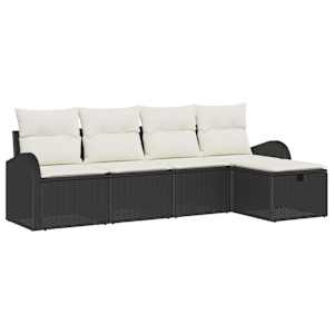 Set pohovek s polštářem 5 pcs Černá a krémová polyratan - obrázek 2