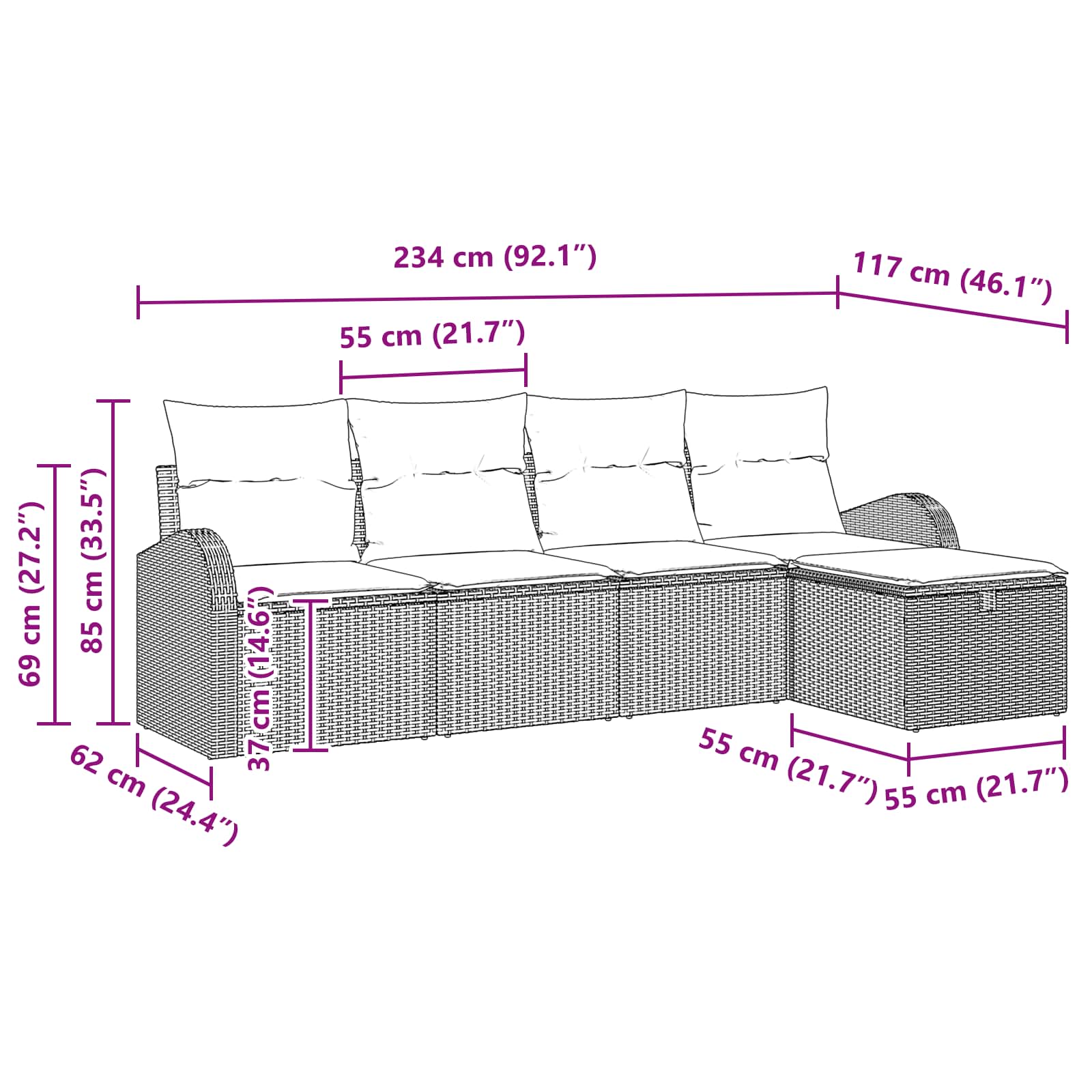 Dīvānu komplekts ar spilvenu ar uzglabāšanu Melna poliratāns