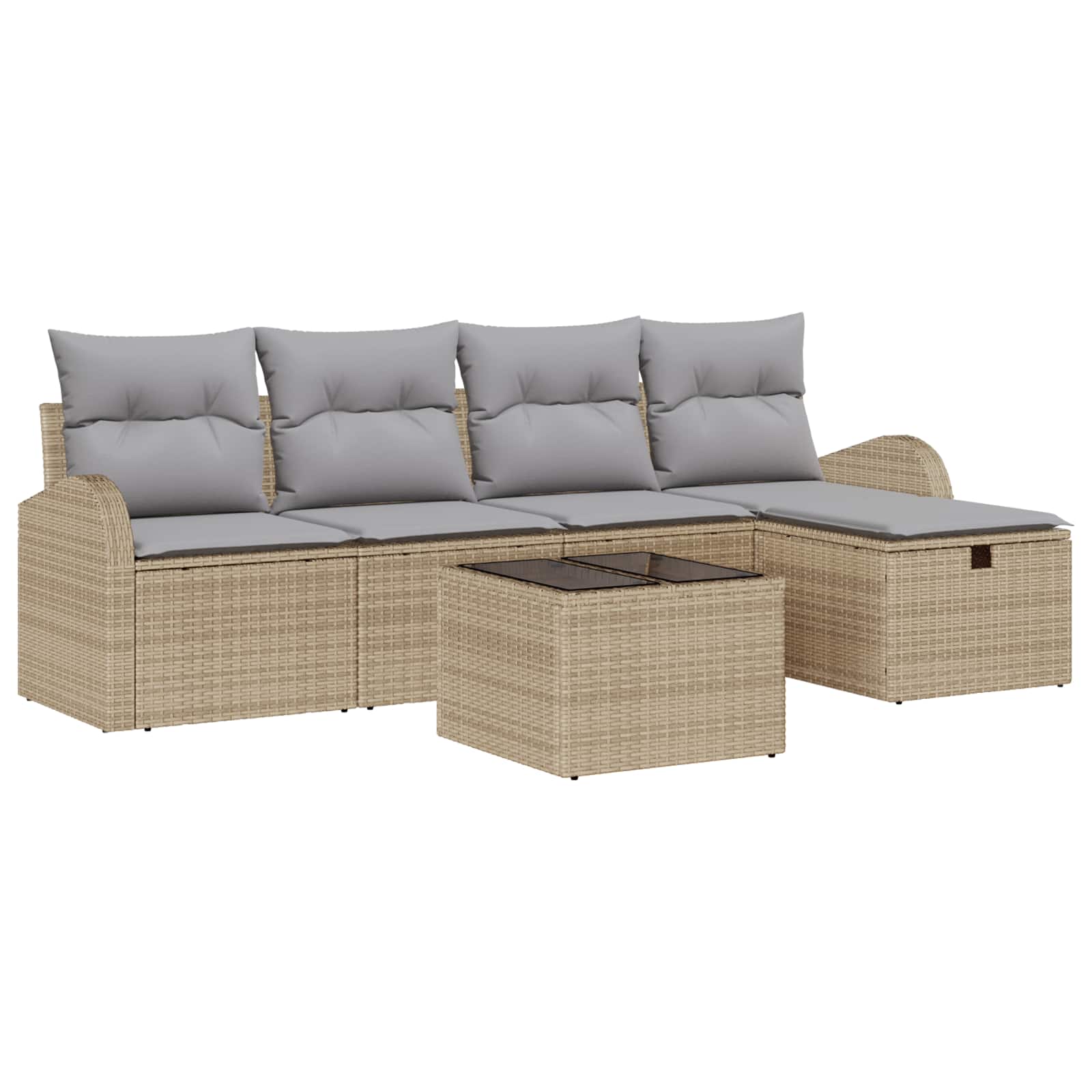 vidaXL Sofa Set mit Kissen mit Speicher Beige und Hellgrau Poly-Rattan