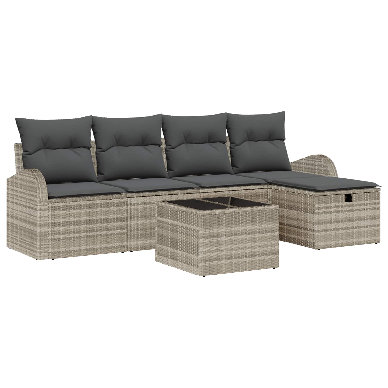 vidaXL Sofa Set mit Kissen mit Speicher 6 pcs Hellgrau Poly-Rattan