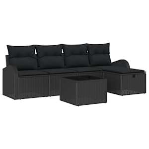 Set pohovek s polštářem s úložištěm 6 pcs Černá polyratan - obrázek 2