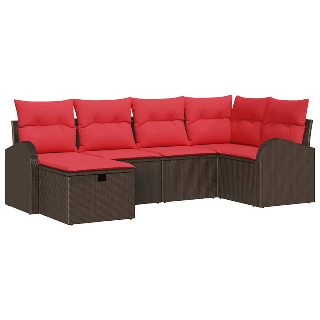 Set pohovek s polštářem 6 pcs Hnědá a červená polyratan 3359083