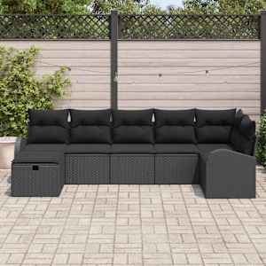 Set pohovek s polštářem s úložištěm 7 pcs Černá polyratan - obrázek 3