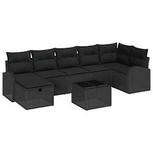 Set pohovek s polštářem s úložištěm 8 pcs Černá polyratan - obrázek 2