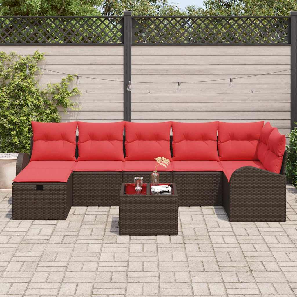 Set pohovek s polštářem 8 pcs Hnědá a červená polyratan 3359113