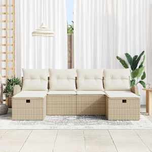 Set pohovek s polštářem 6 pcs Béžová a krémová polyratan - obrázek 3