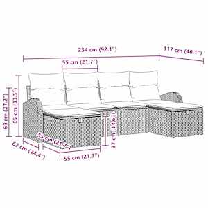 Set pohovek s polštářem s úložištěm 6 pcs Světle šedá polyratan - obrázek 9