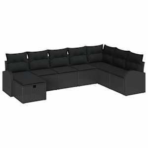 Set pohovek s polštářem s úložištěm Černá polyratan - obrázek 2