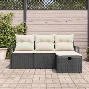 Set pohovek s polštářem 4 pcs Černá a krémová polyratan - obrázek 3