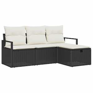 Set pohovek s polštářem 4 pcs Černá a krémová polyratan - obrázek 2