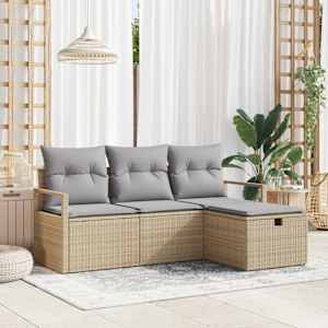 Set pohovek s polštářem 4 pcs Béžová a Světle šedá polyratan - obrázek 1