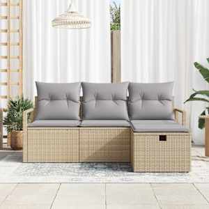 Set pohovek s polštářem 4 pcs Béžová a Světle šedá polyratan - obrázek 3