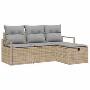 Set pohovek s polštářem 4 pcs Béžová a Světle šedá polyratan - obrázek 2