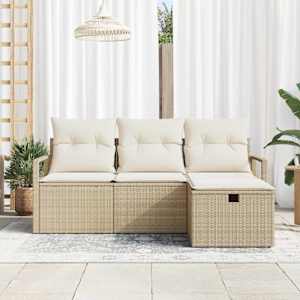 Set pohovek s polštářem 4 pcs Béžová a krémová polyratan - obrázek 3