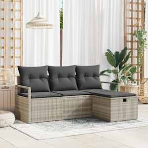 Set pohovek s polštářem s úložištěm 4 pcs Světle šedá polyratan - obrázek 1
