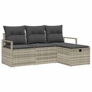 Set pohovek s polštářem s úložištěm 4 pcs Světle šedá polyratan - obrázek 2