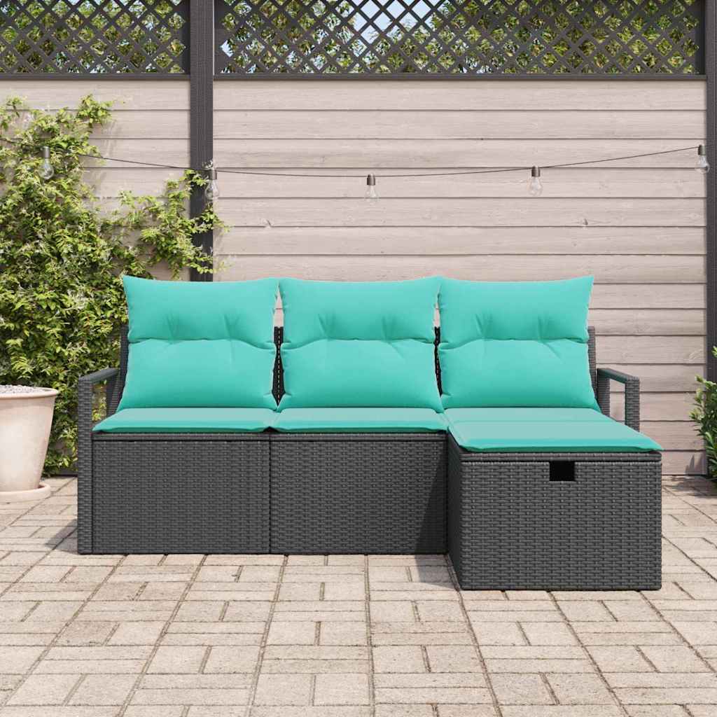 Kavčna garnitura z blazino 4 pcs Črna in turkizna poli ratan - slika 3