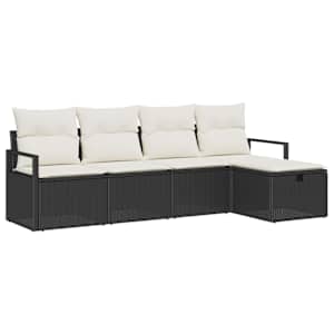Set pohovek s polštářem 5 pcs Černá a krémová polyratan - obrázek 2