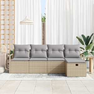 Set pohovek s polštářem 5 pcs Béžová a Světle šedá polyratan - obrázek 3