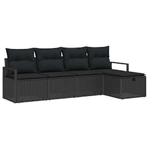 Set pohovek s polštářem s úložištěm 5 pcs Černá polyratan - obrázek 2