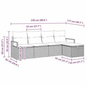 Kavčna garnitura z blazino 5 pcs Črna poli ratan - slika 9