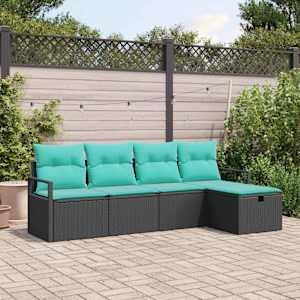 Kavčna garnitura z blazino 5 pcs Črna in turkizna poli ratan