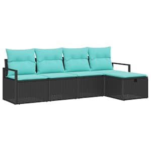 Set pohovek s polštářem 5 pcs Černá a tyrkysová polyratan - obrázek 2