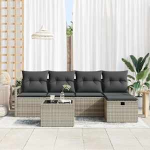 Set pohovek s polštářem s úložištěm 6 pcs Světle šedá polyratan - obrázek 3