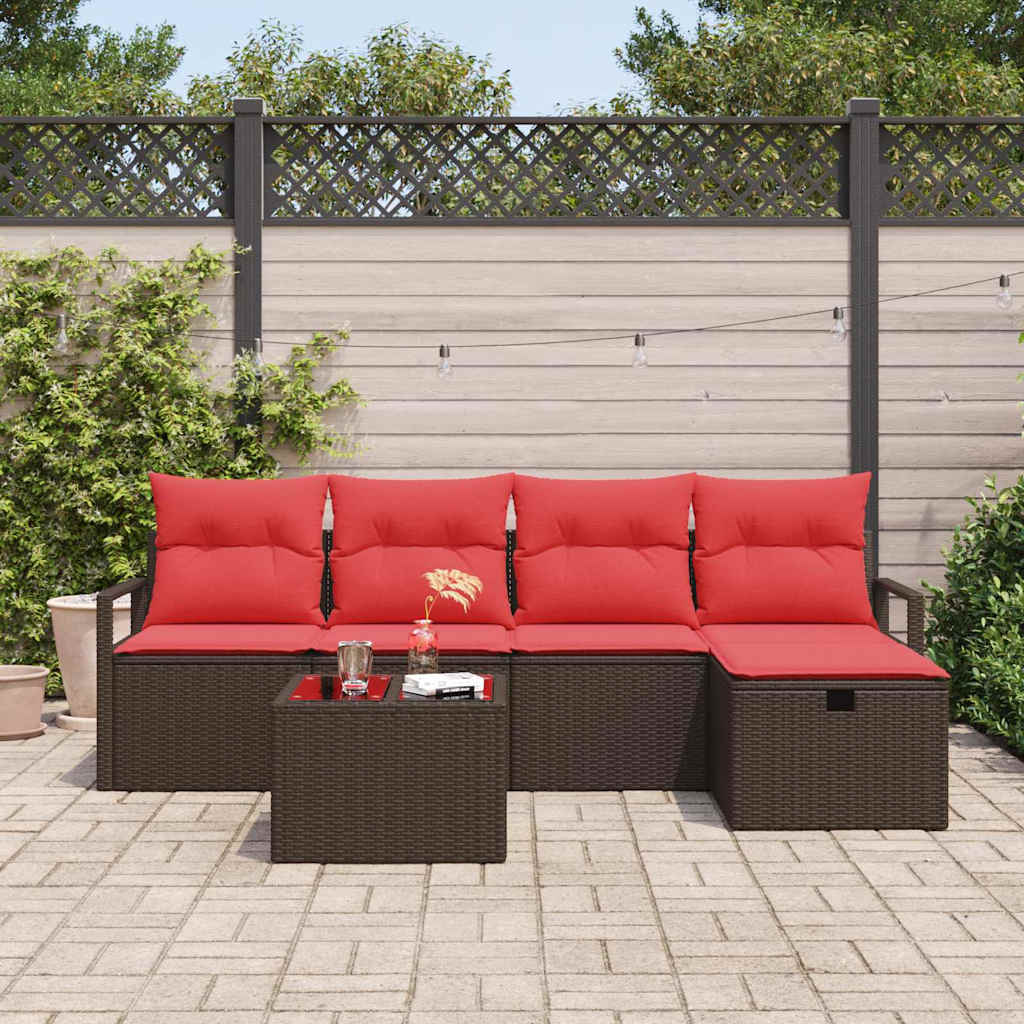 Set pohovek s polštářem 6 pcs Hnědá a červená polyratan 3359173